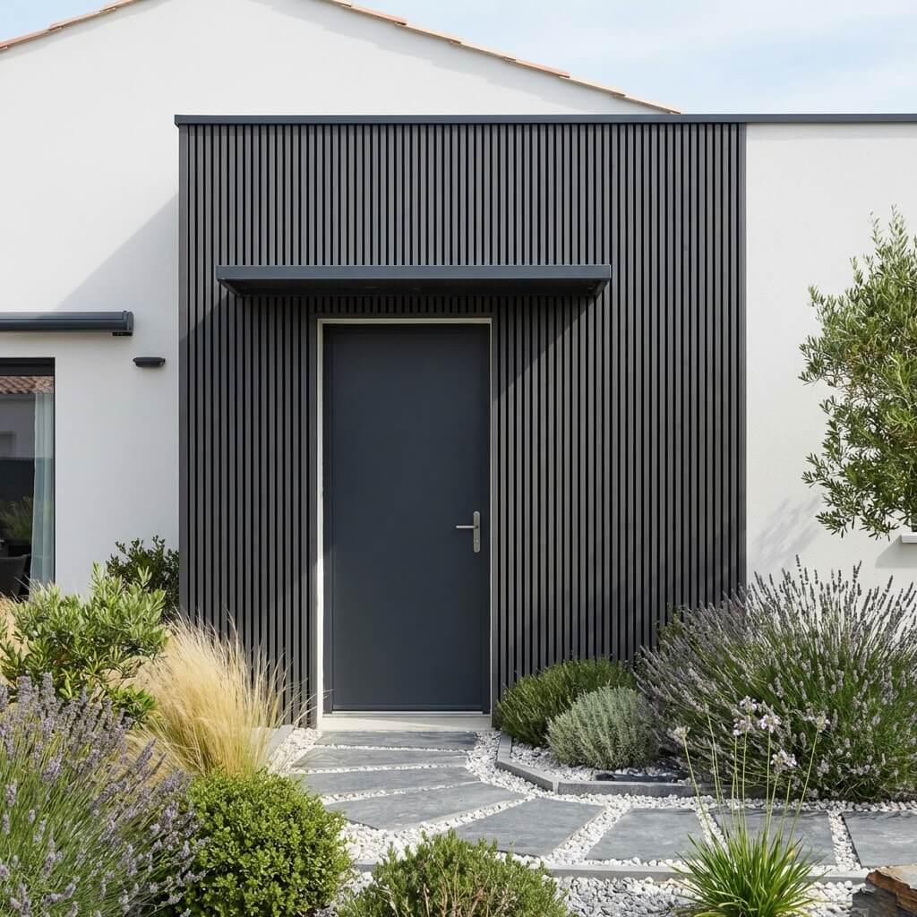 Allée d’entrée en dalles devant une maison