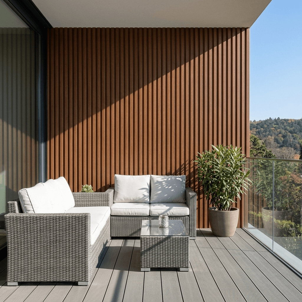Bardage effet claire-voie sur terrasse moderne