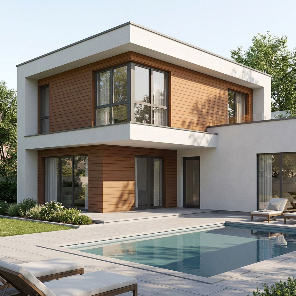 bardage en bois composite sur maison moderne