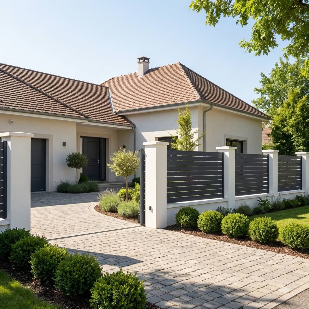 Clôture aluminium ajourée devant une maison