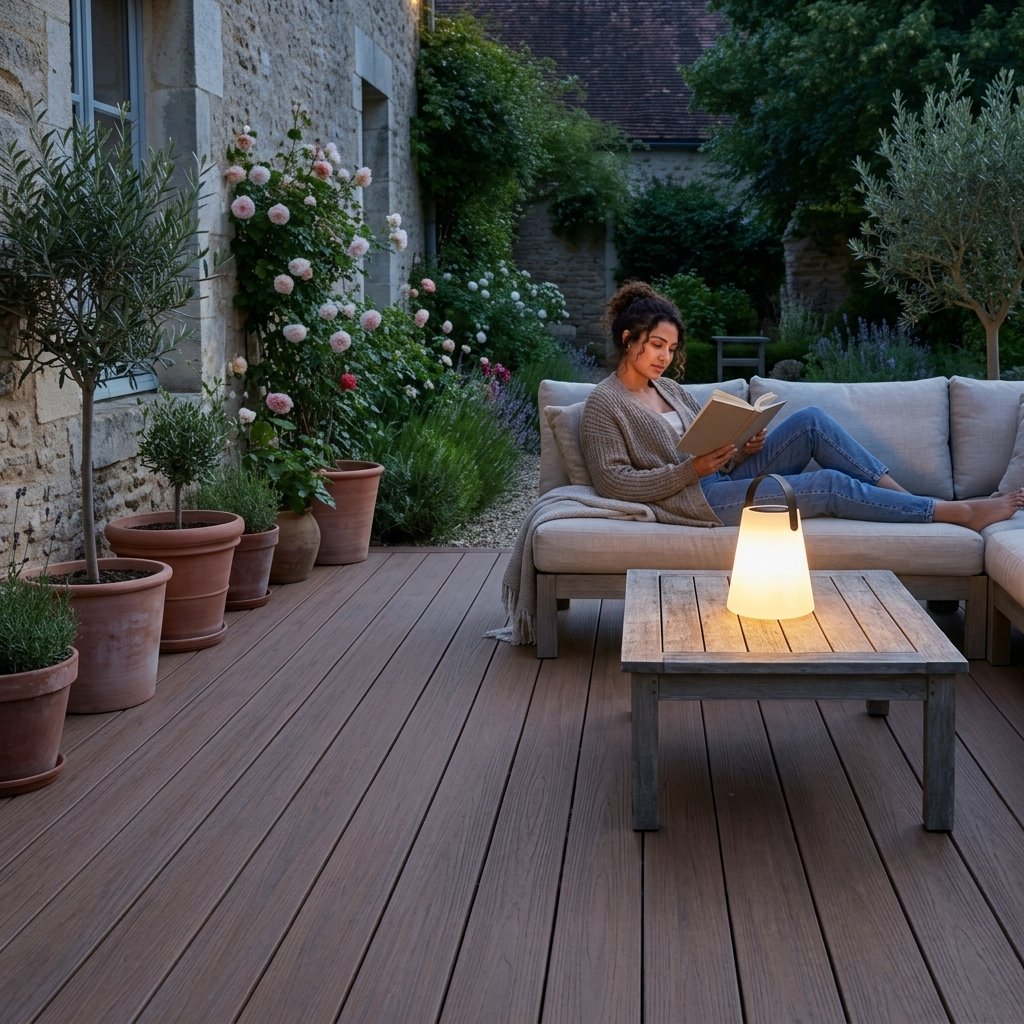 Terrasse composite avec coin lecture extérieur