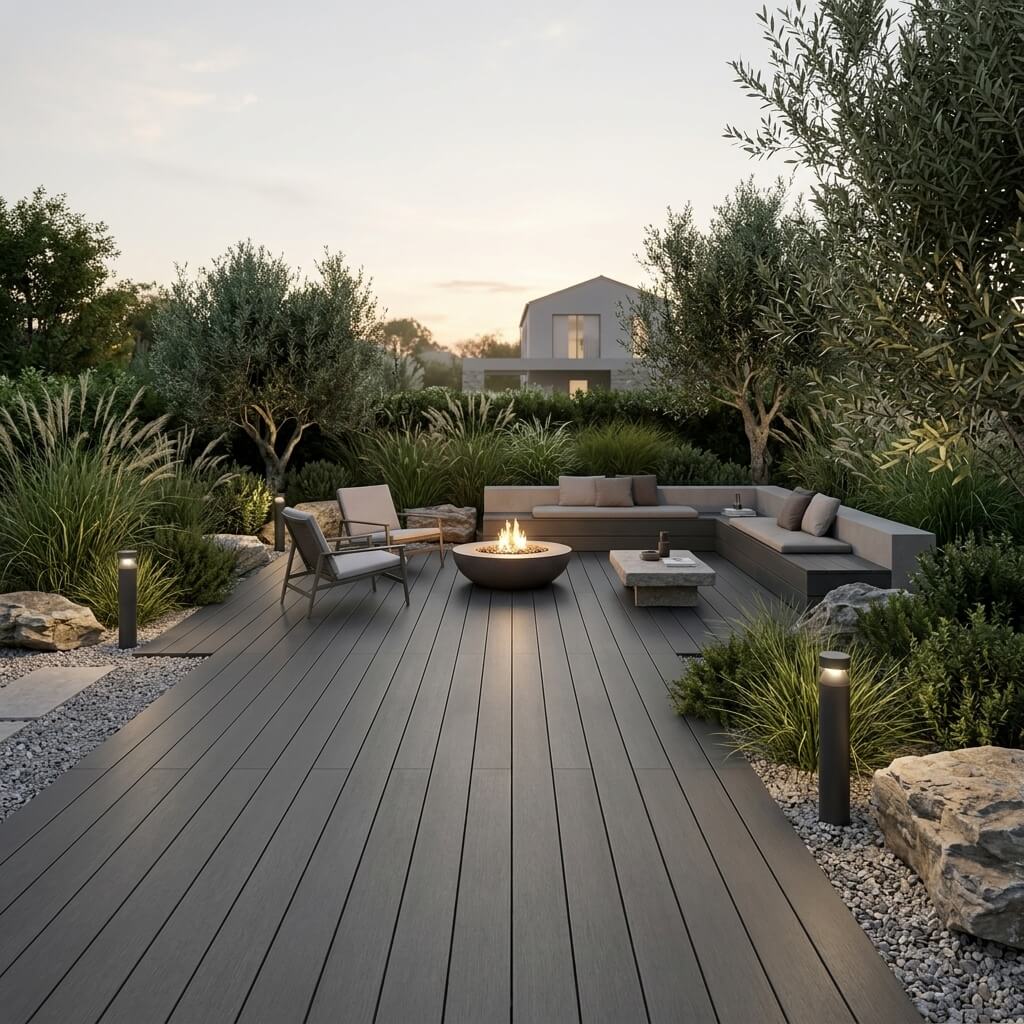 Terrasse avec brasero et coin détente