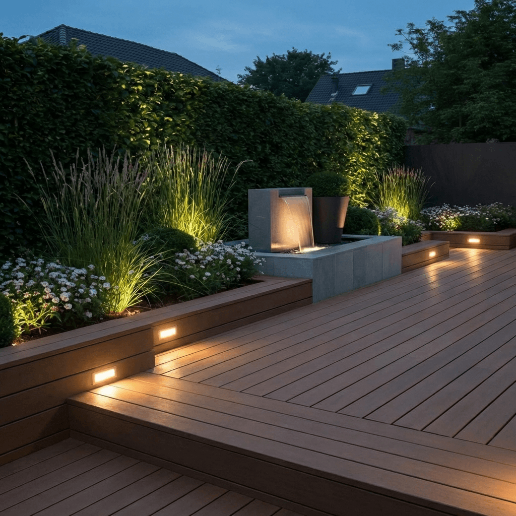 Terrasse avec éclairage extérieur intégré