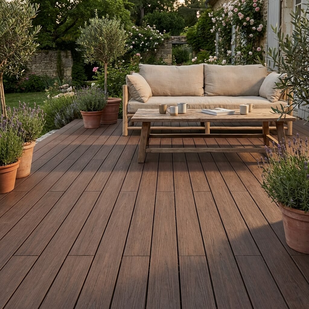 Terrasse composite ipé avec salon de jardin