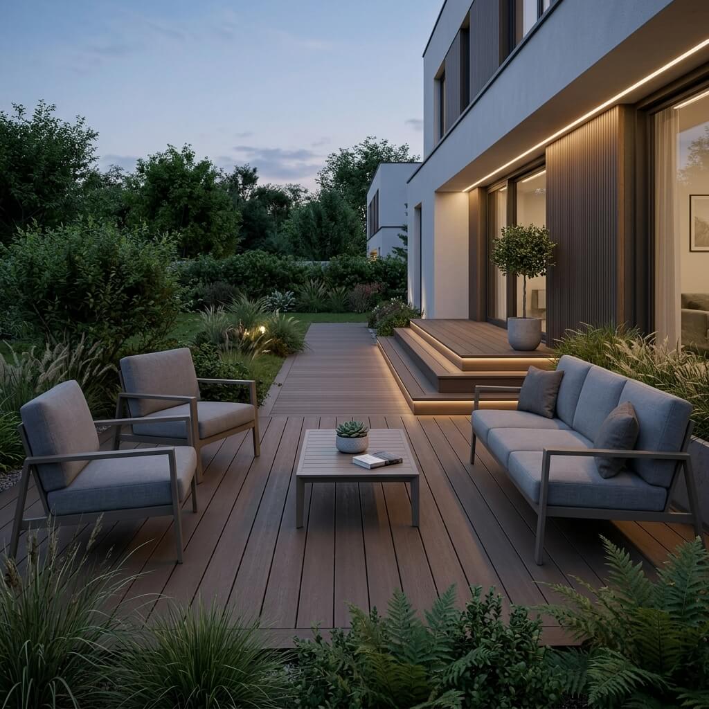 Terrasse composite ipé avec salon extérieur