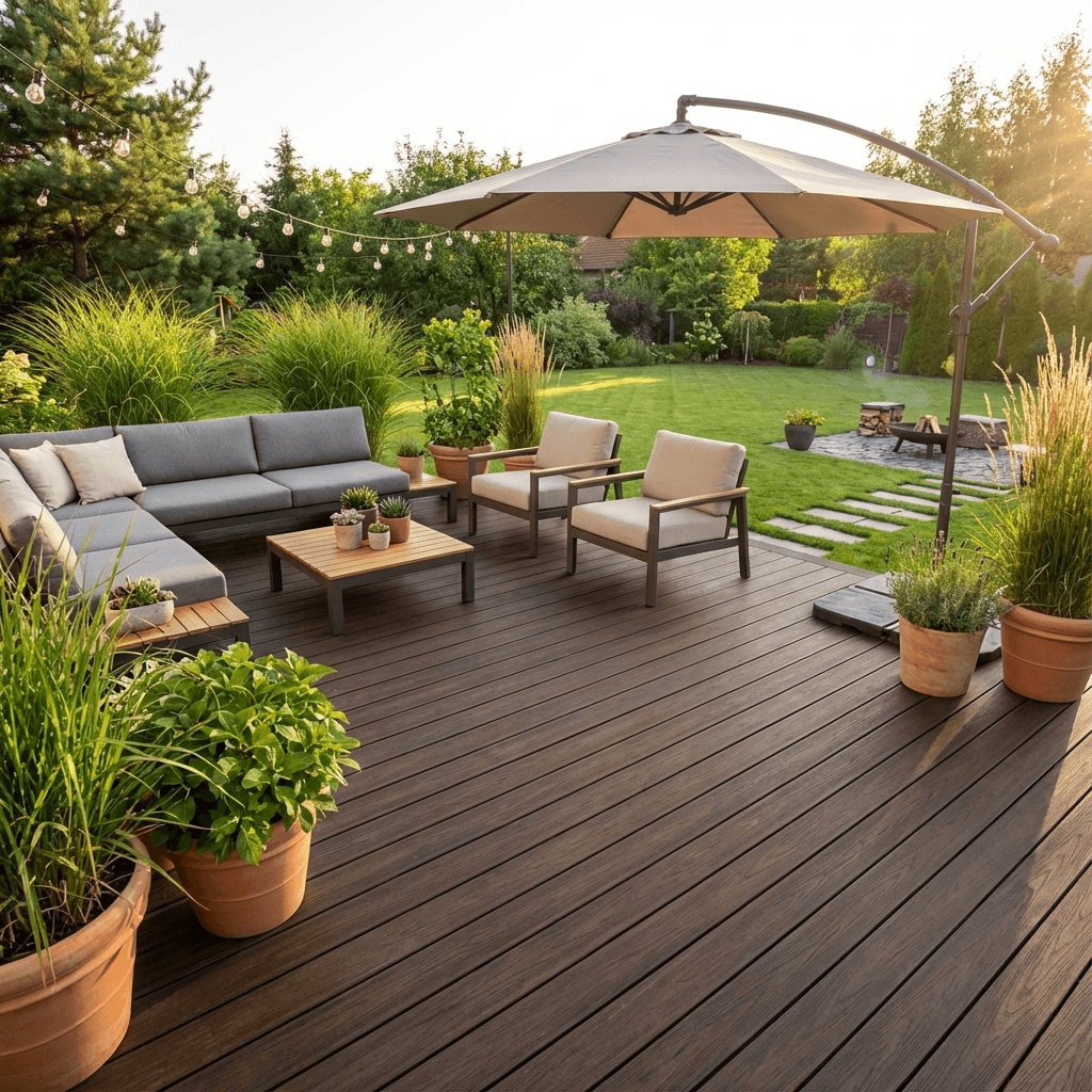 Terrasse végétalisée avec salon extérieur