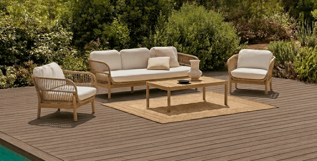 Salon extérieur sur terrasse composite