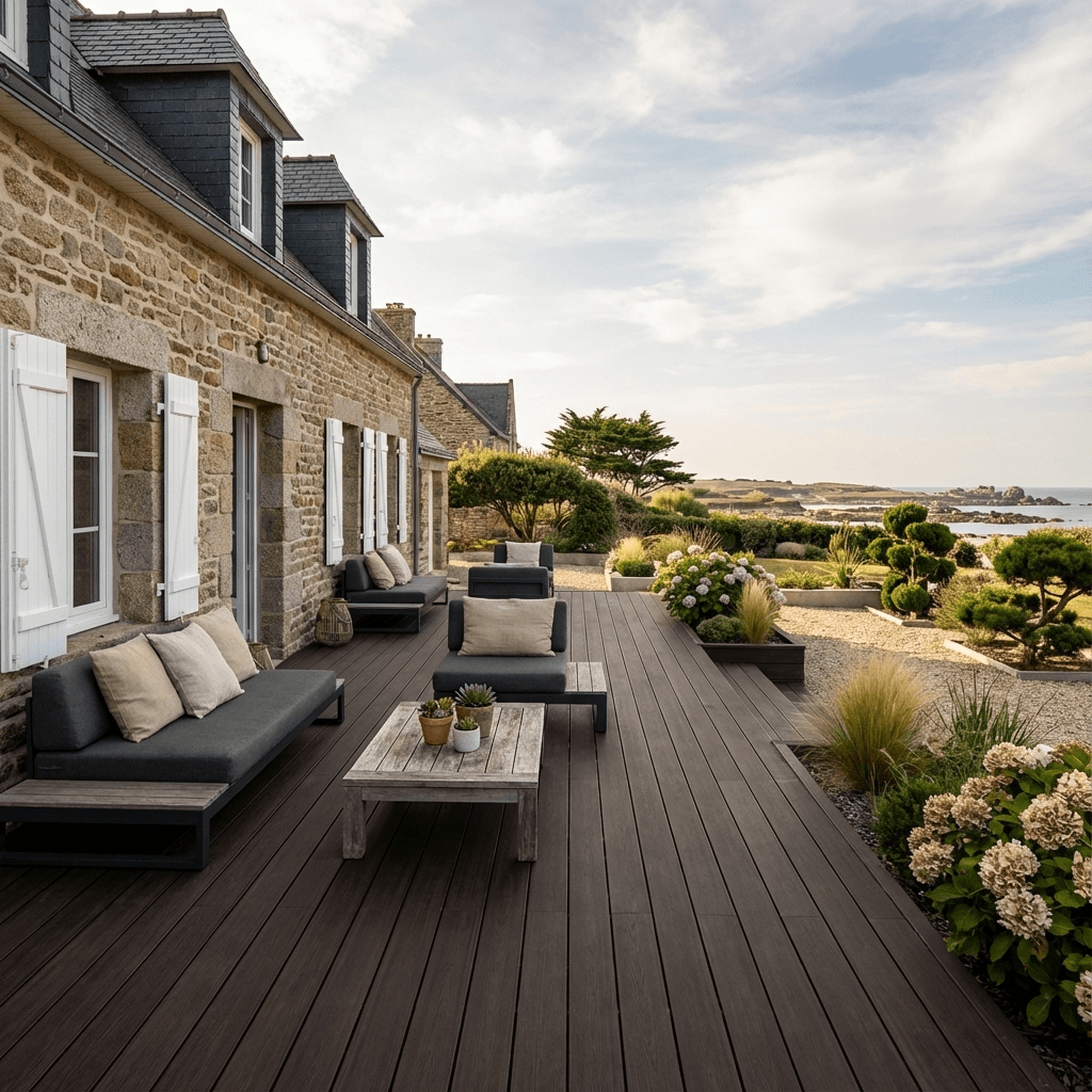 Mur décoratif en bardage vertical près d’une piscine