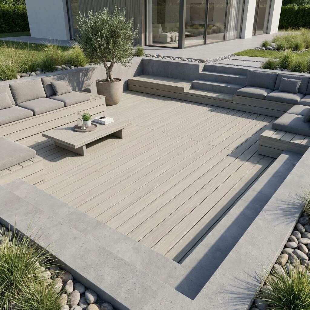 Terrasse avec banquette intégrée sur mesure