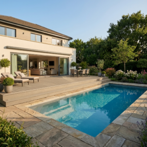 terrasse en bois composite teinte sable
