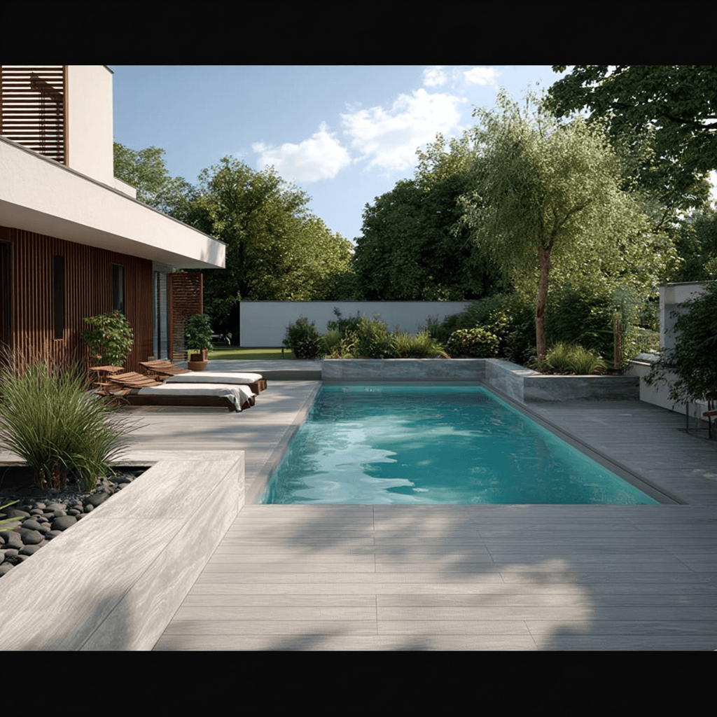 Piscine avec jardinières surélevées