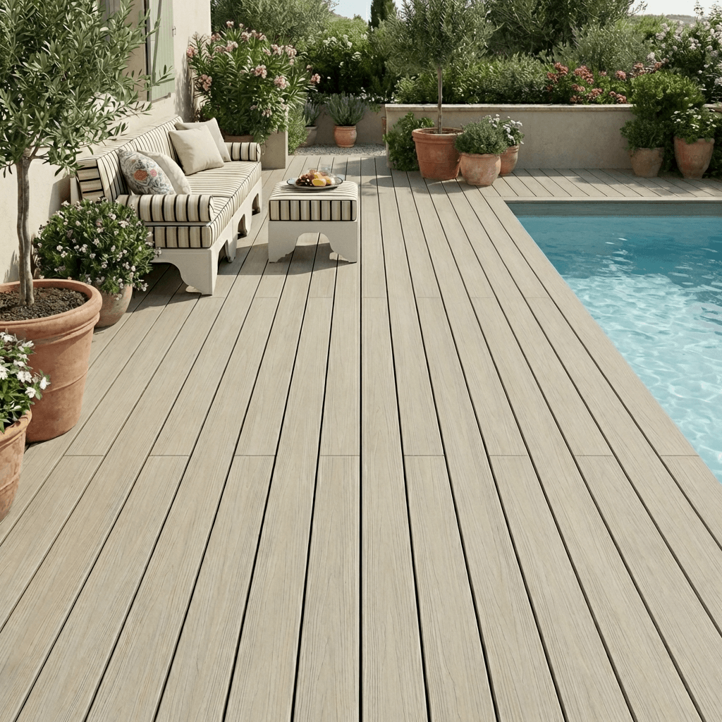 Terrasse composite durable autour d’une piscine