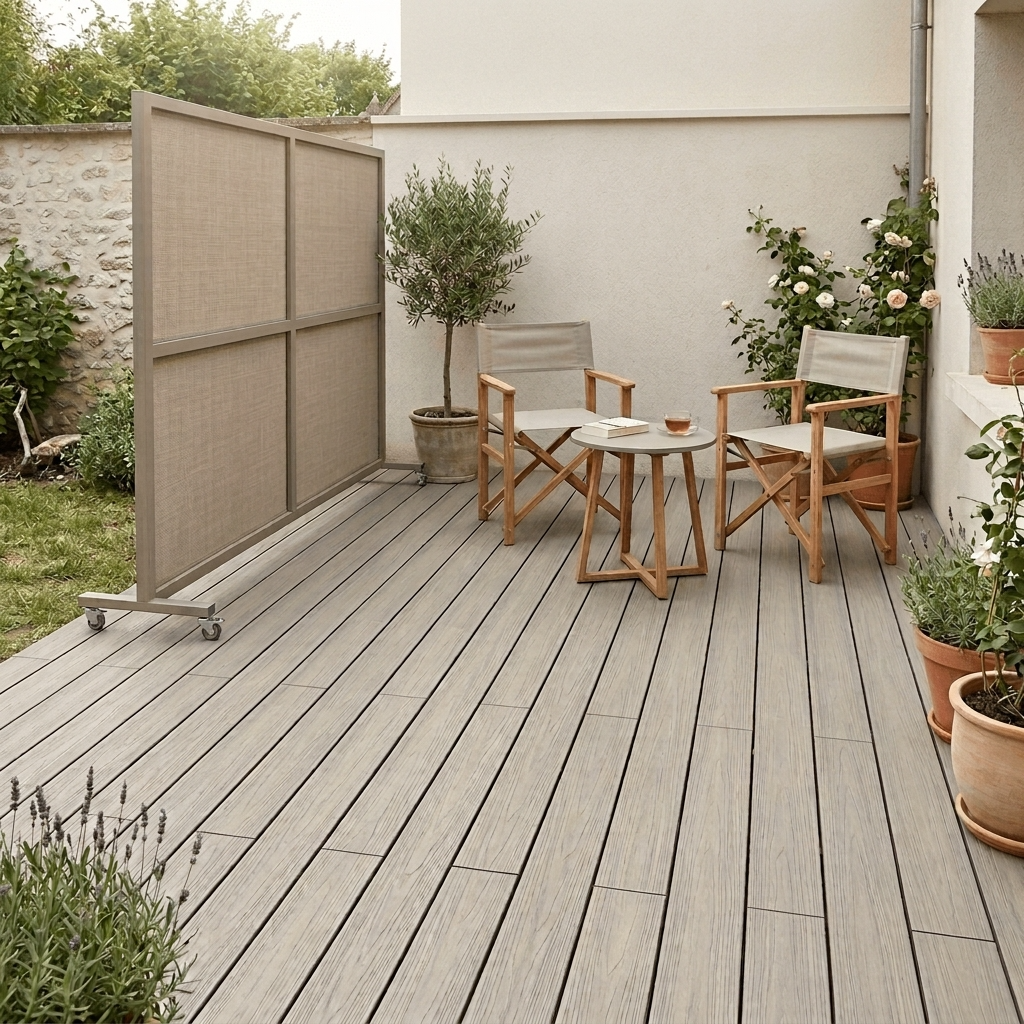 Petit coin terrasse structuré avec un panneau mobile