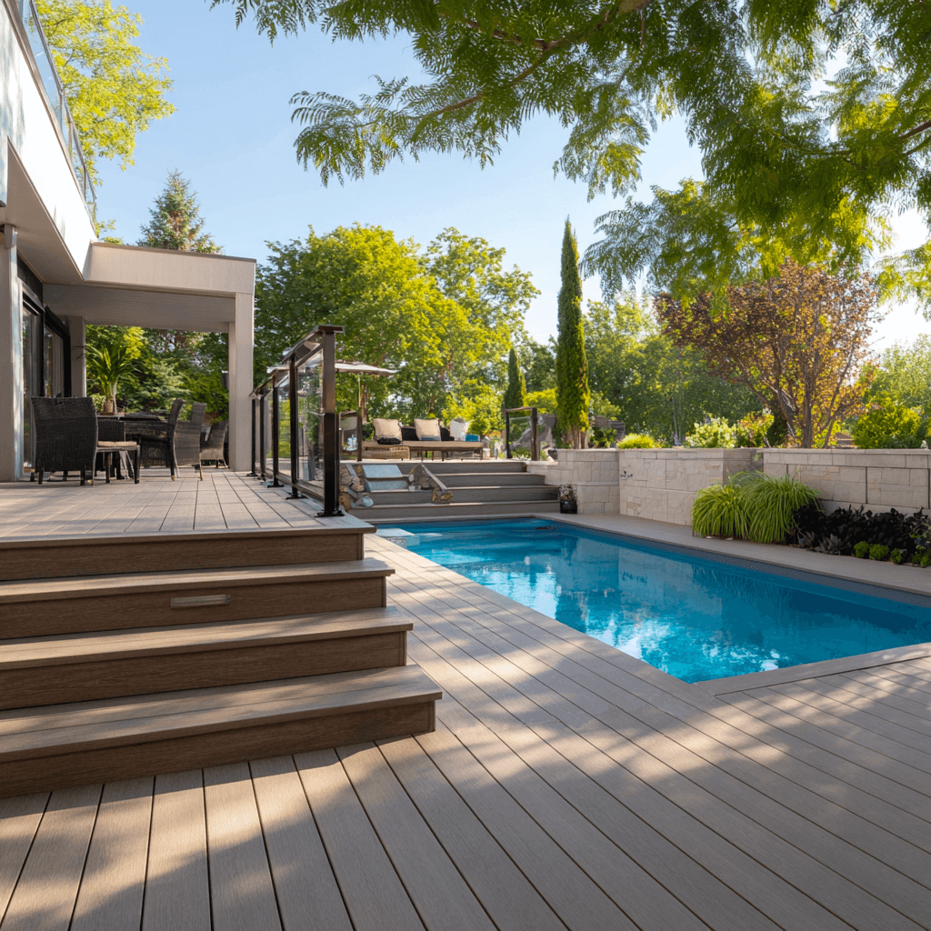 Terrasse multi-niveaux avec piscine