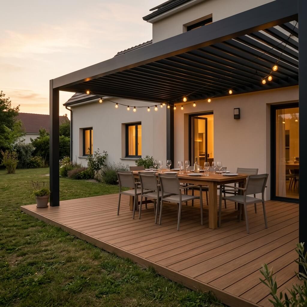 Pergola de jardin avec coin repas extérieur
