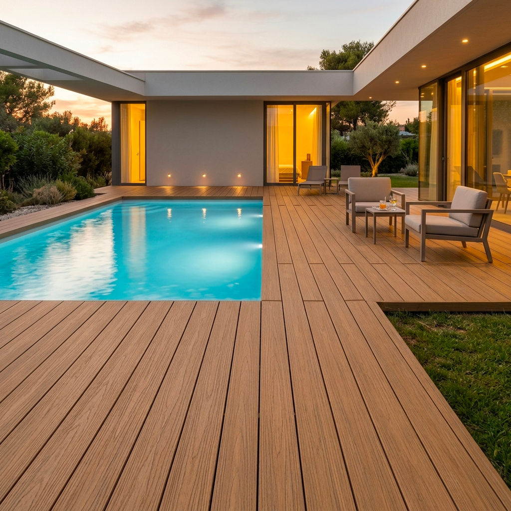 Plage de piscine en bois composite