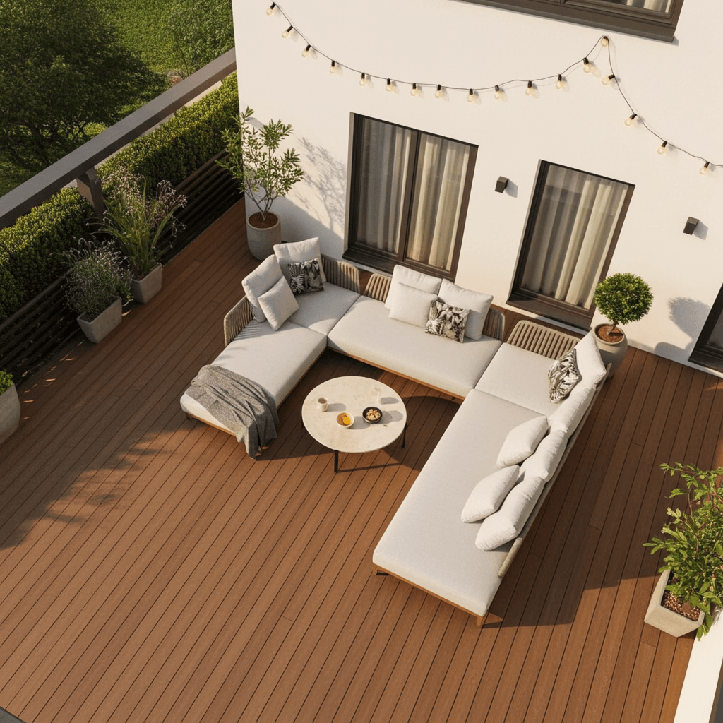 Terrasse en bois composite avec salon extérieur