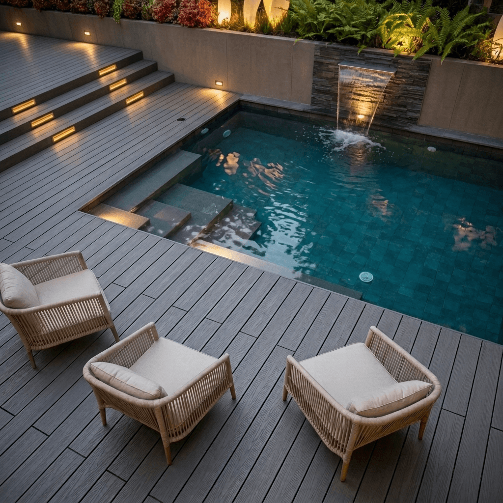 Piscine avec éclairage chaleureux intégré