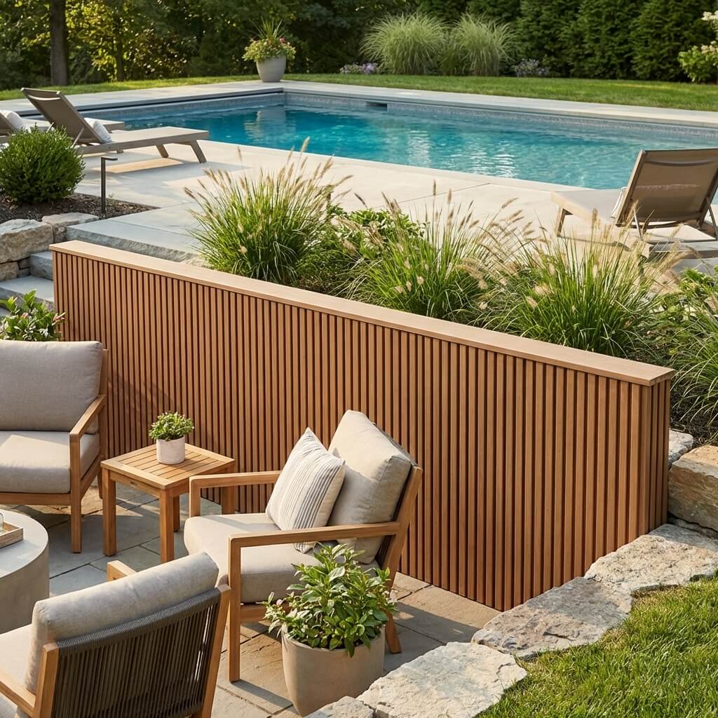 Bardage claire-voie fin sur terrasse extérieure