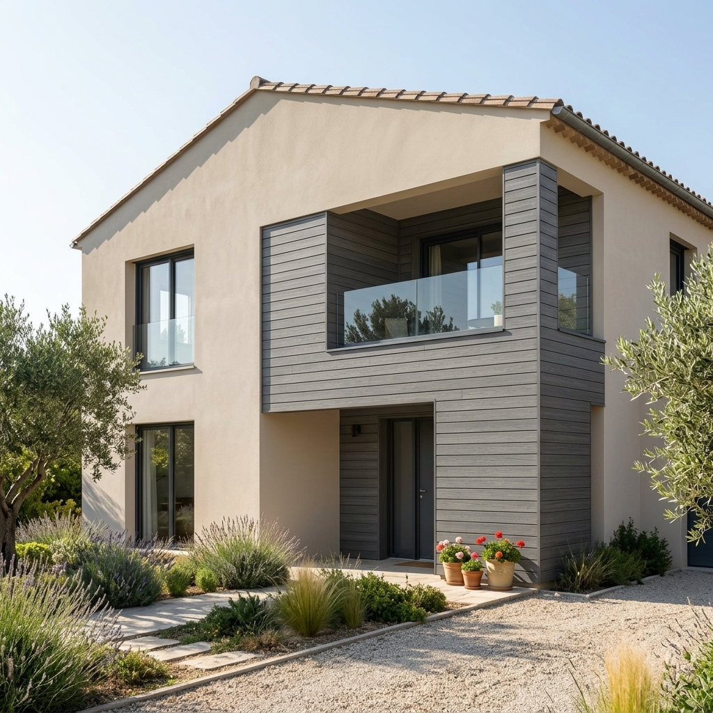 Façade de maison avec bardage composite anthra