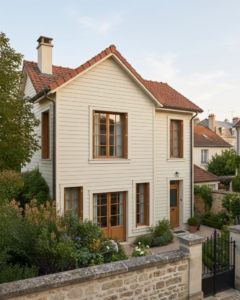Maison avec bardage composite teinte ivoire