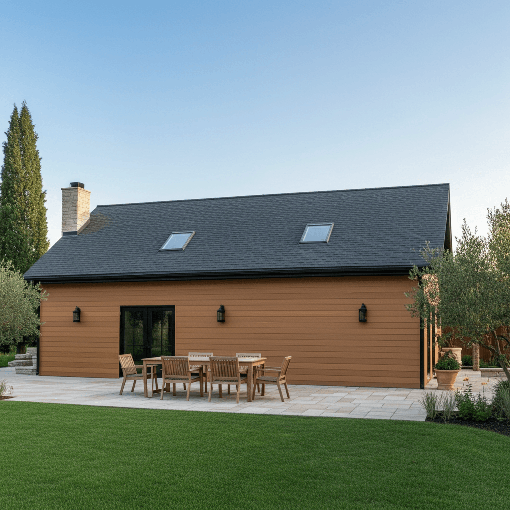Façade de maison avec bardage sensation teck