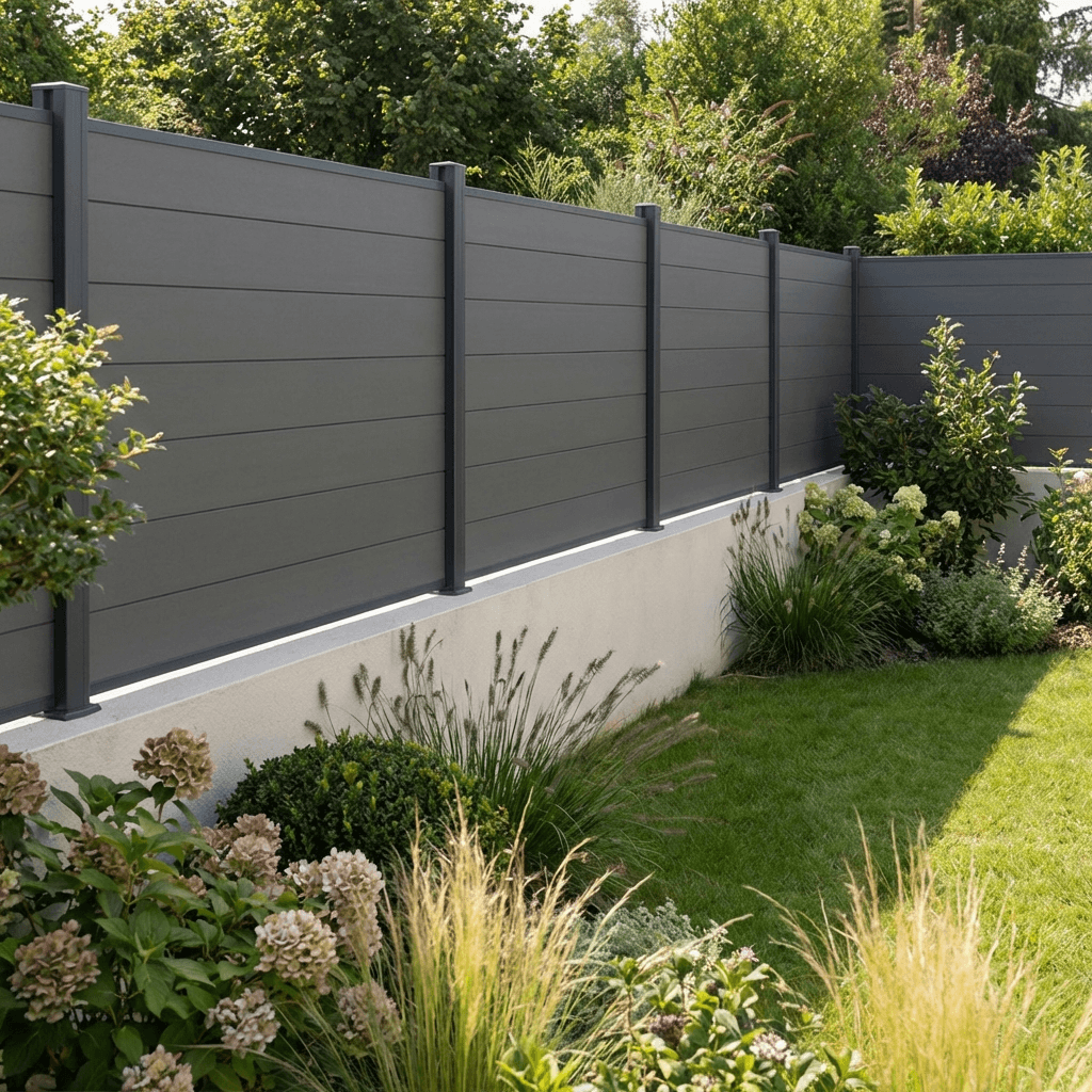 Clôture composite anthracite sur muret