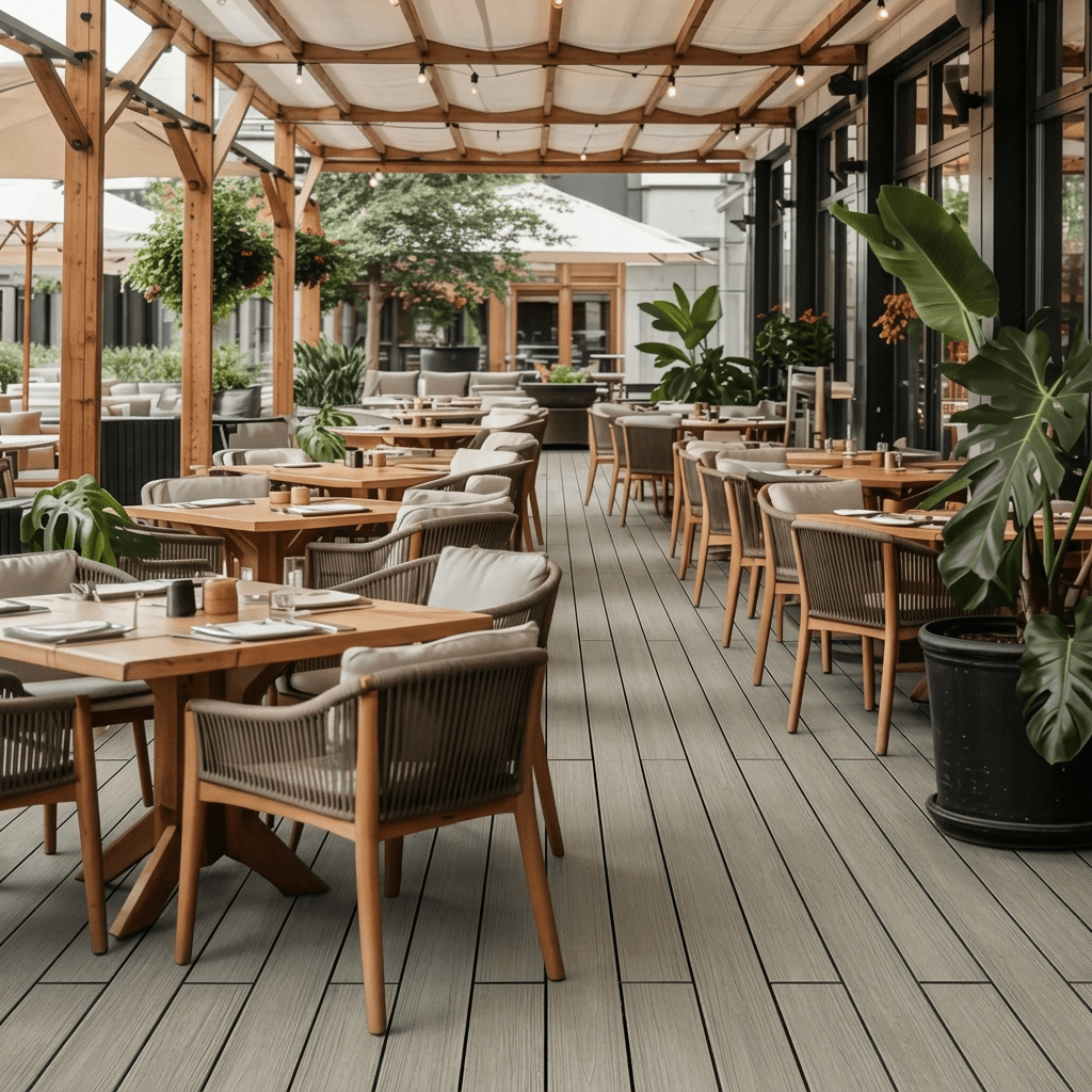 Terrasse de restaurant en lames composite pleines