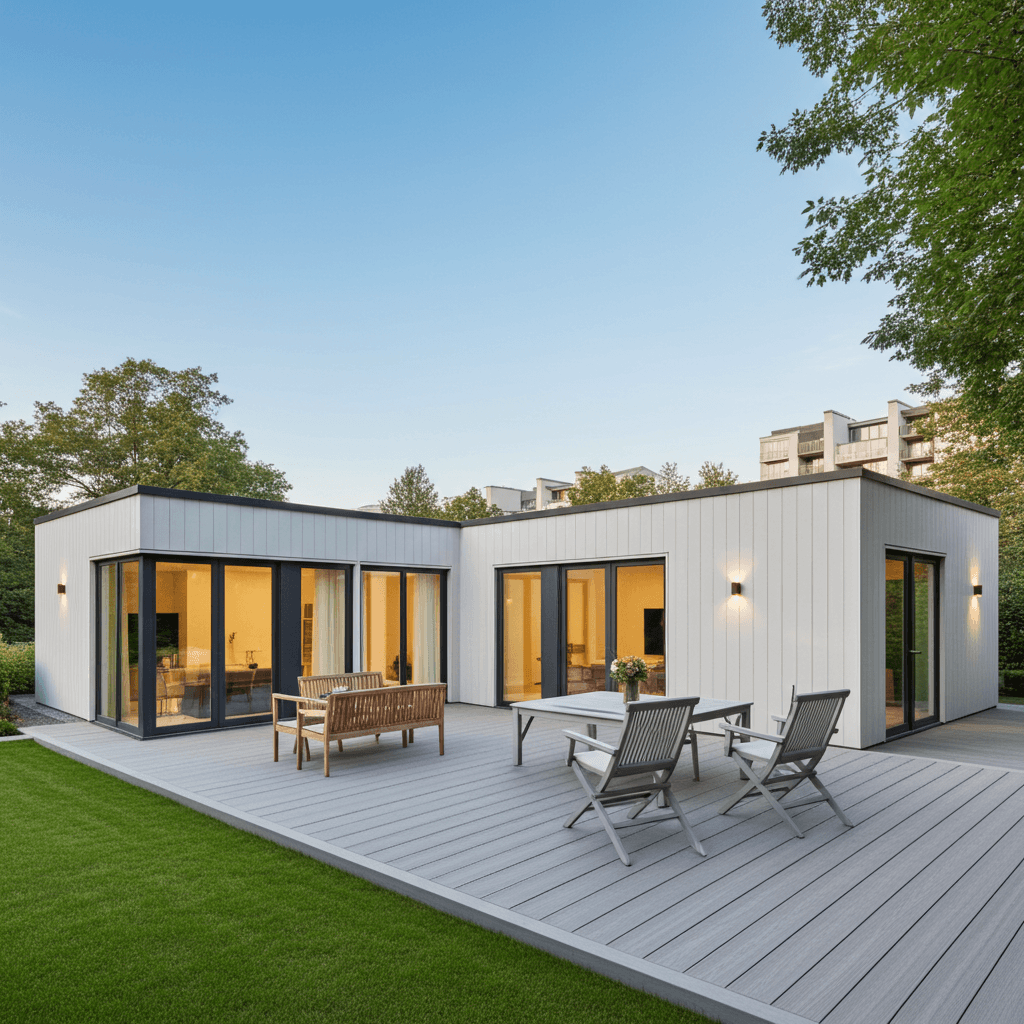 Terrasse composite avec coin repas extérieur